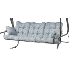 Set perne balansoar grădină 3 piese cu două perne laterale și model geometric pe cadru metalic.