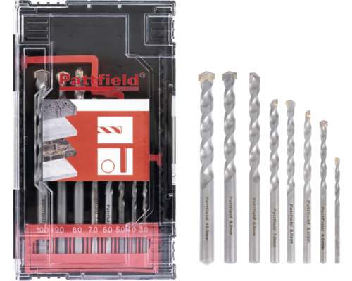 Set de burghie pentru zidărie Pattfield, 8 piese Set burghie pentru piatră Pattfield cu diferite dimensiuni în ambalaj transparent