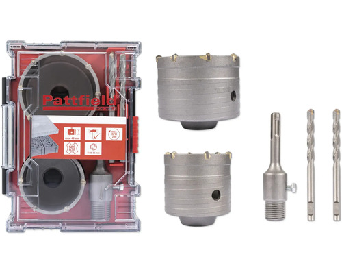 Set carote pentru zidărie Pattfield 68-83mm, 6 piese Cutie de echipamente Pattfield cu burghie în set