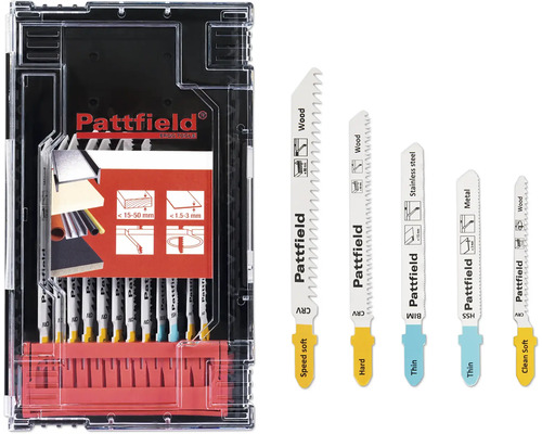 Set de lame de ferăstrău vertical Pattfield pentru lemn, oțel inoxidabil și metal în cutie de depozitare