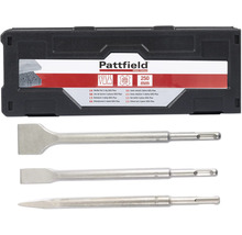 Set dălți Pattfield cu trei dălți SDS Plus într-o cutie de depozitare neagră