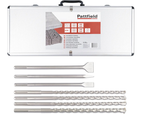 Set burghie și dălți 18-25mm Pattfield SDS-Max, 7 piese Set de burghie și dălți Pattfield SDS-Max cu șapte piese în valiză