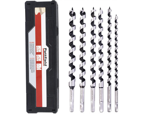 Set burghie elicoidale Pattfield cu șase piese și prindere hexagonală într-o cutie de depozitare