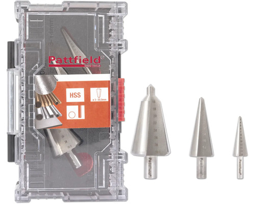 Set burghie în trepte Pattfield HSS 3-30,5mm, 3 piese Set burghie conice Pattfield în cutie