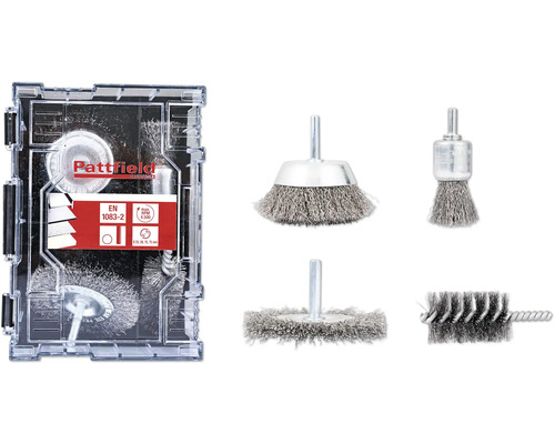 Set perii sârmă rotundă Pattfield, 4 buc. Set de perii de sârmă Pattfield cu diverse accesorii de perie într-o cutie de depozitare