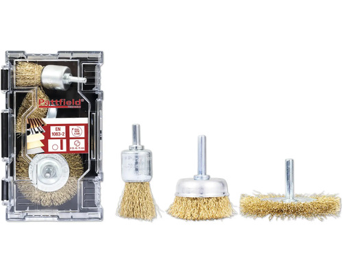 Set perii de sârmă din alamă Pattfield, 3 buc. Set perii de sârmă Pattfield pentru mașini de găurit, patru perii diferite