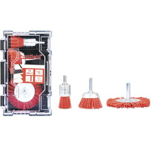 Set perii de sârmă Pattfield pentru mașini de găurit, incluzând trei forme de perie într-o cutie de depozitare