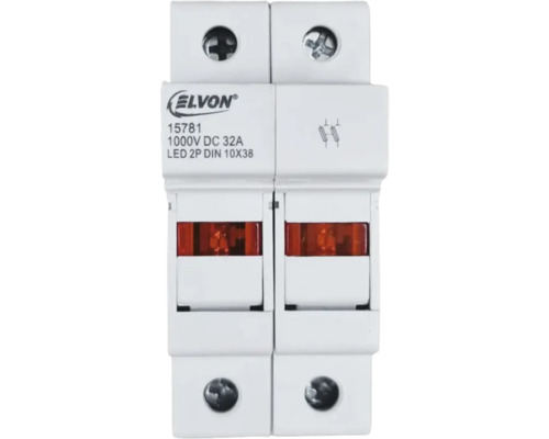 Separator cu sertare cu LED Elvon 2P DIN 10x38 1000V DC 32 A Siglă Elvon 15781 1000 volți curent continuu 32 amperi LED 2 poli DIN 10x38