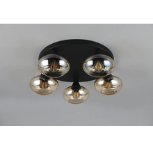 Plafonieră cu cinci becuri și abajururi rotunde din sticlă