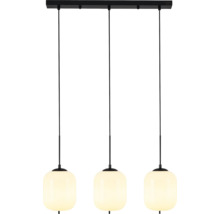 Lumină suspendată cu trei becuri și globuri de sticlă