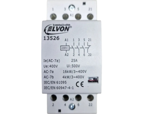 Contactor Elvon cu date tehnice și marcaj CE
