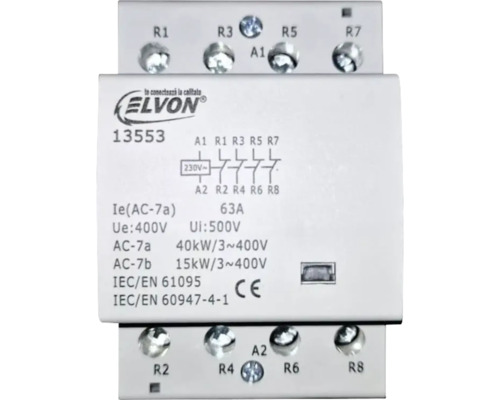 Contactor Elvon cu specificații electrice și conexiuni