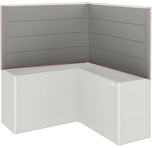 Cadă de colț cu panouri laterale și placare orizontală a pereților