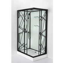 Cabină de duș completă cu cadru negru și modele geometrice