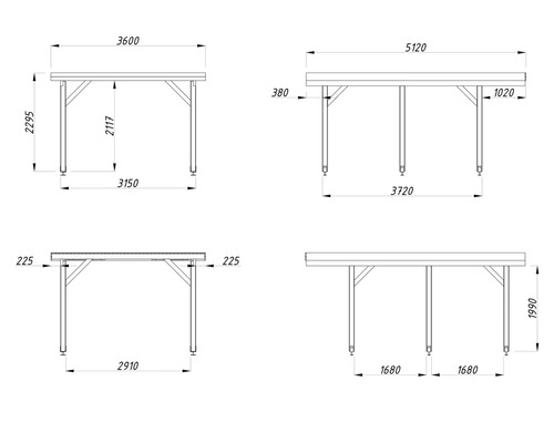 Desen tehnic al unei mese de grădină cu dimensiuni