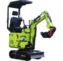 Mini excavator cu șasiu pe șenile și acoperiș cabină