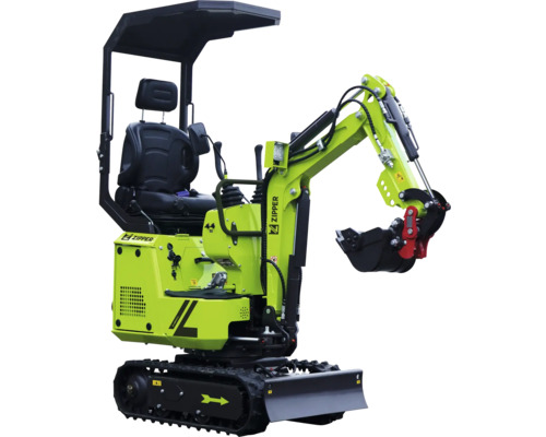 Mini excavator cu șasiu pe șenile și acoperiș cabină