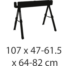 Doi capre de lucru reglabile pe înălțime cu dimensiunile 107 x 47-61,5 x 64-82 cm.