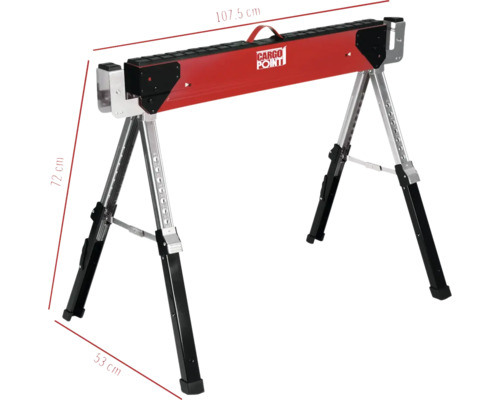 Capră de lucru Cargo Point cu dimensiunile de 107,5 cm lungime, 72 cm înălțime și 53 cm lățime.