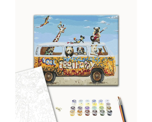 Pictură după numere imagine cu motiv animal într-un autobuz