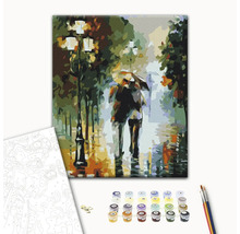Set pictură pe numere cu un cuplu în ploaie sub felinare
