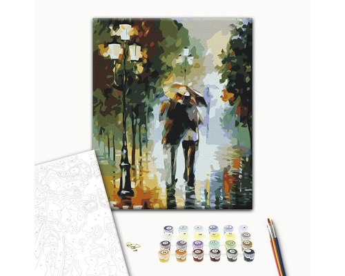 Set pictură pe numere cu un cuplu în ploaie sub felinare