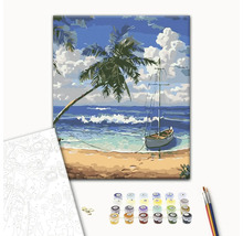 Set pictură după numere cu motiv de plajă, inclusiv culori și pensule