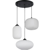 Lustr cu trei abajururi albe din sticlă