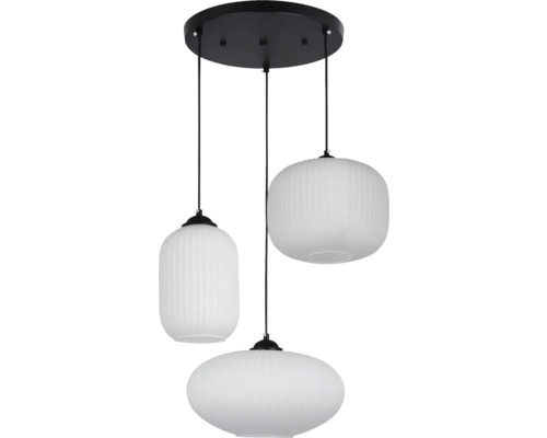Lustr cu trei abajururi albe din sticlă