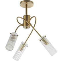 Lumină de plafon cu trei cilindri de sticlă și elemente metalice