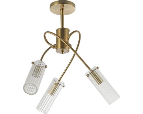 Lumină de plafon cu trei cilindri de sticlă și elemente metalice