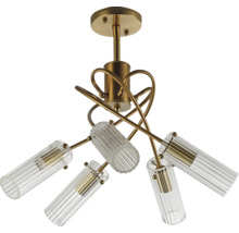 Lumină de plafon cu cinci becuri și abajururi din sticlă canelată