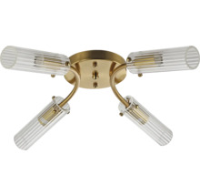 Plafonieră cu patru lămpi cu abajururi din sticlă canelată