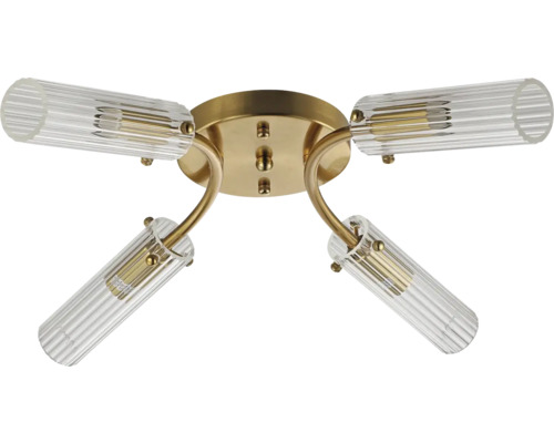 Plafonieră cu patru lămpi cu abajururi din sticlă canelată