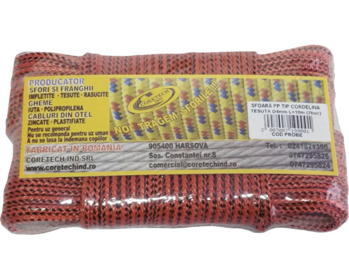 Șnur din polipropilenă ambalat, diametru de 4 milimetri, lungime de 10 metri