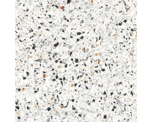 Placă de pardoseală tip terrazzo cu pietre albe, negre și gri