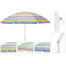 Umbrelă de plajă cu model în dungi şi articulație de înclinare reglabilă