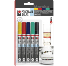 Set de cinci markere universale pentru porțelan și sticlă Marabu