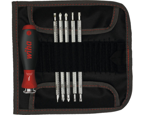 Șurubelniță Wiha cu set de biți în husă neagră rulată