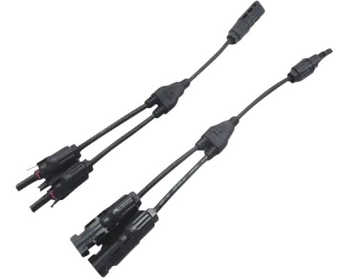 Două conectori solari Y pentru conectarea în paralel a panourilor solare.