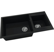 Chiuvetă neagră cu două cuve și scurgeri