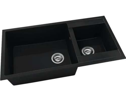 Chiuvetă neagră cu două cuve și scurgeri