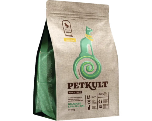 PETKULT Hrană pentru pisici adulte cu pui, pachet de 400 de grame