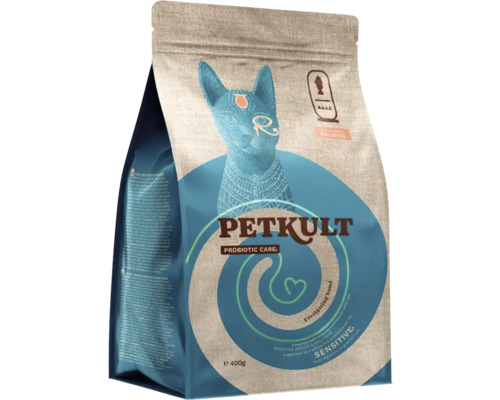 Hrană pentru pisici Petkult cu somon, îngrijire probiotică, 400 de grame