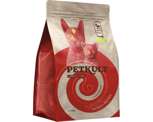 Hrană pentru pisoi și mame Petkult cu miel, pachet de 400 de grame
