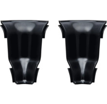 Două suporturi negre pentru jgheaburi din plastic