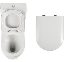 Toaletă albă de podea cu capac de toaletă deschis și închis