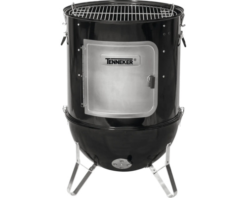 Grătar sferic negru cu ușă și logo Tenneker.