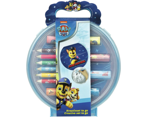 Set creativ la pachet cu motive Paw Patrol, creioane și planșe de colorat