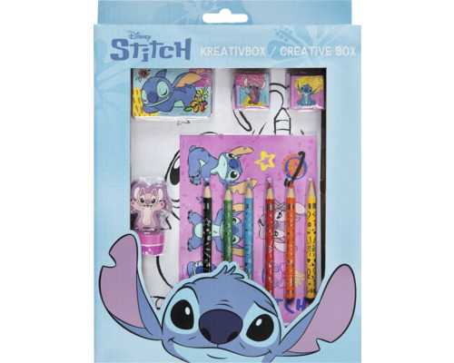 Set creativ Disney Stitch cu blocnotes, creioane, gume de șters și ascuțitoare